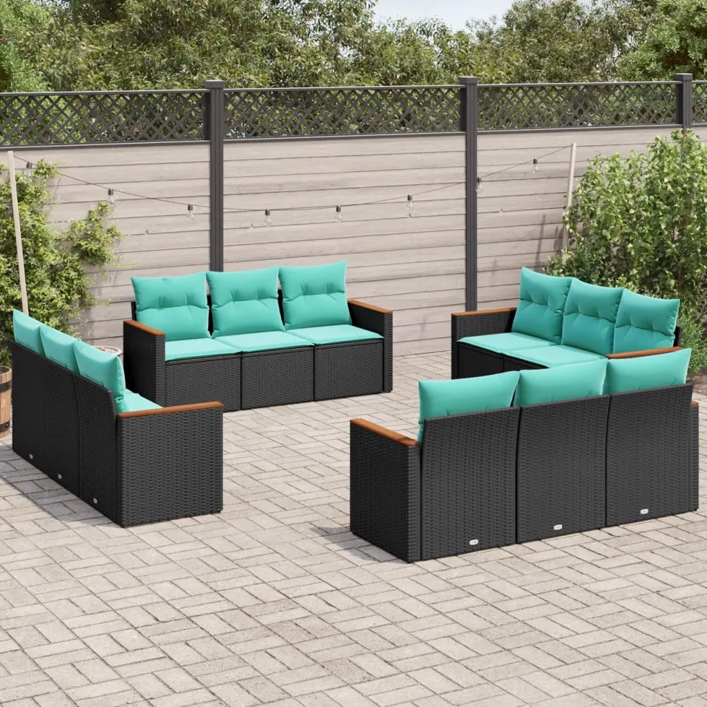 Set Divani da Giardino 12 pz con Cuscini Nero in Polyrattan 3225833