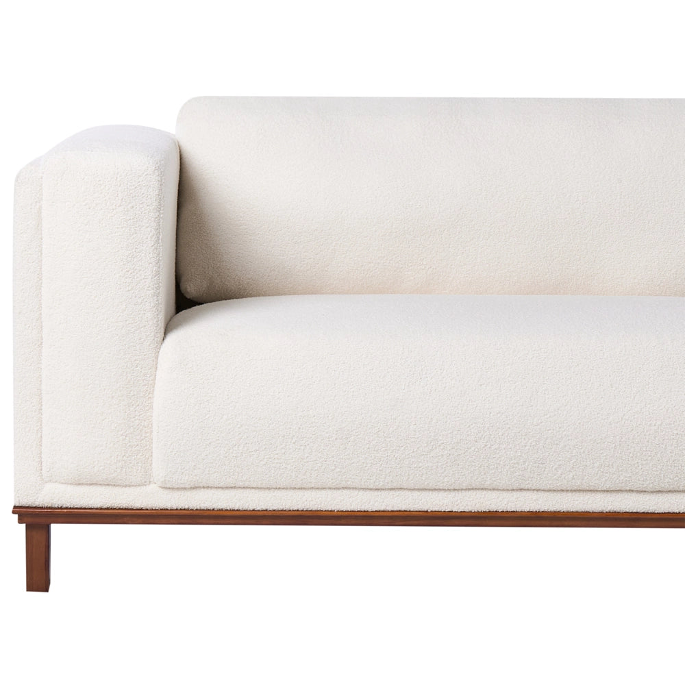 Divano angolare sinistro Tappezzato in tessuto poliestere bianco sporco Gambe in legno 4 posti Spesso imbottito Mobili da salotto in stile moderno