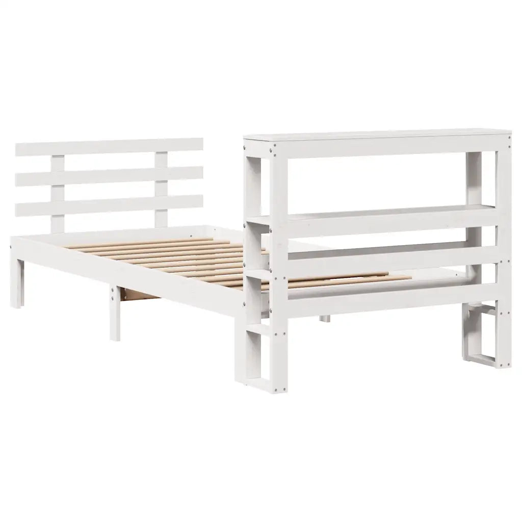 Giroletto con Testiera Bianco 75x190 cm Legno Massello di Pino 3306097