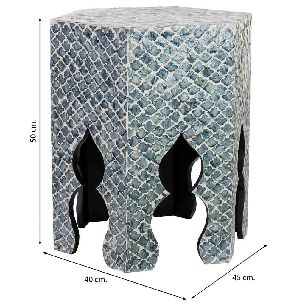 Tavolino ausiliario in legno e capiz grigio 45x40x50h cm