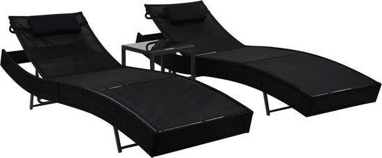 Soggiorno letto 2 posti con tavolo in rattan e tessuto nero