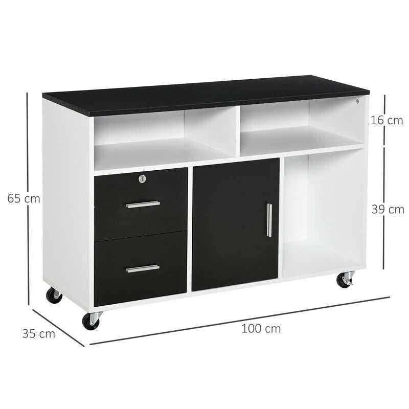 MOBILE PORTA STAMPANTE CON CASSETTI MOBILETTO MULTIUSO NERO E BIANCO