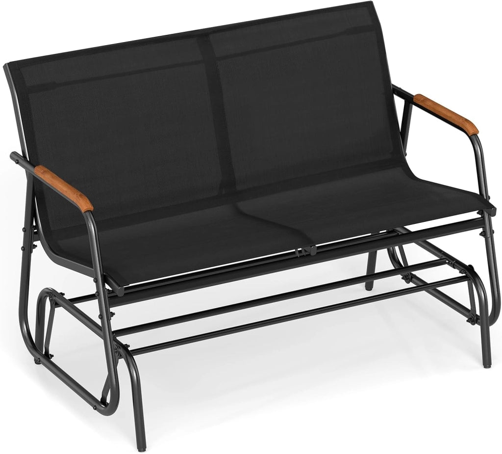 Panca a Dondolo da Esterno, Panchina a 2/3 Posti da Giardino con Movimento Oscillante, Braccioli Curvi in Legno, Sedia a Dondolo per Veranda, Giardino, Portata 300KG/450KG (Grigio, 3 Posti)