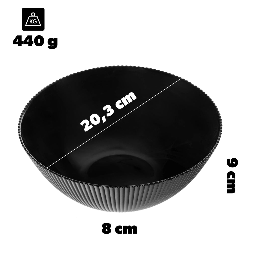 Ciotola da insalata KADAX 20 cm in vetro per zuppe, snack, antipasti, nera, scanalata