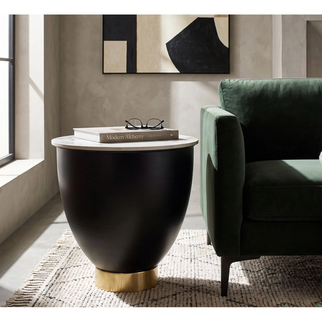 Tavolino Glam in metallo e ceramica effetto marmo