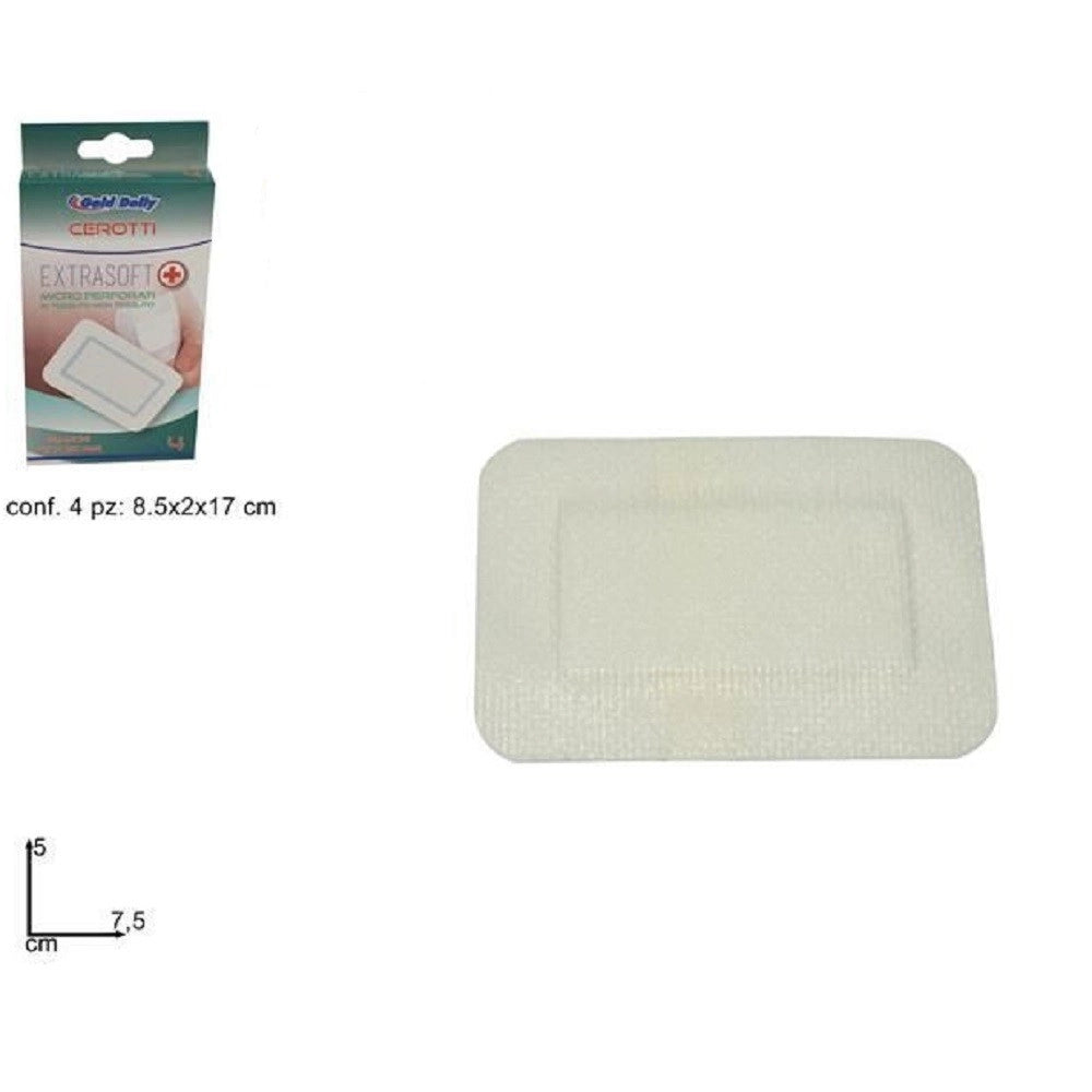 Trade Shop - Confezione 4 Pezzi Cerotti Garzati Adesivi Con Garza Sterile Medicazione 5x7,5cm -