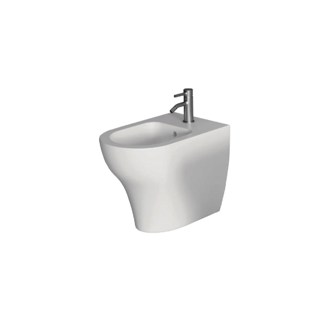 Coppia Di Sanitari Alice Ceramica Da Terra Filo Muro Senza Brida Bianco Lucido "Unica"