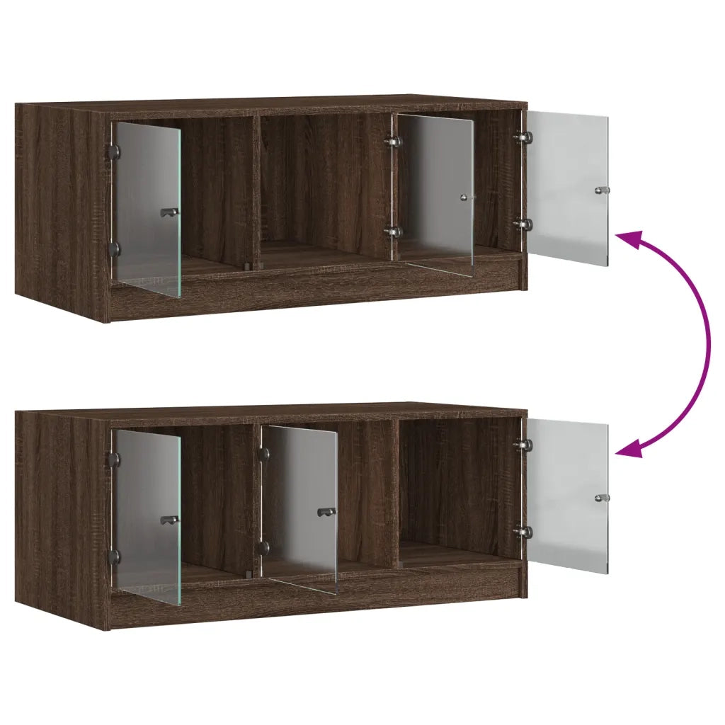 Tavolino Salotto con Ante in Vetro-Tavolino da soggiorno-Tavolo Rovere Marrone 102x50x42 cm