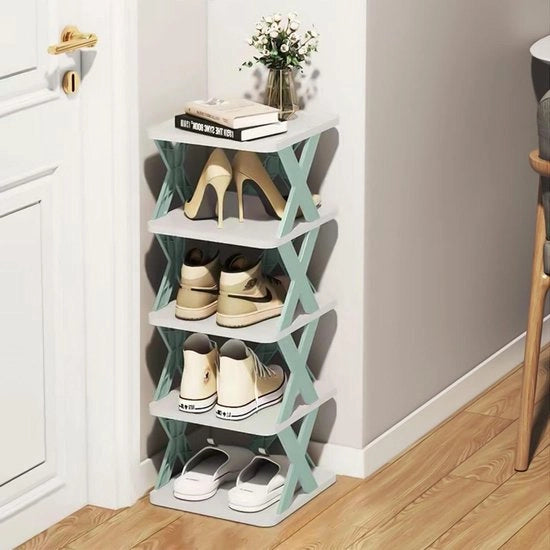 Rack per scarpe a 5 livelli - stabile e ripiegabile - plastico - design sottile - organizzatore di archiviazione - fai da te - combinazione di spazio di archiviazione - risparmio di spazio