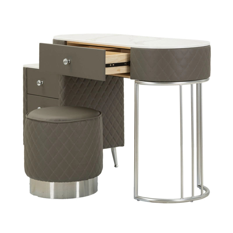 Toeletta Sharon Grigia Con Puff Gambe Argento cm 120x40x75 (misura Puff ø36x39)