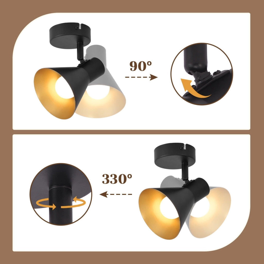 ZMH Faretto da soffitto retrò neri E14 metallo girevoli 330° per camera letto soggiorno scale corridoio