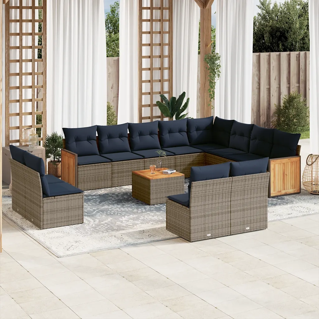 Set Divani da Giardino 13 pz con Cuscini Grigio in Polyrattan 3228161