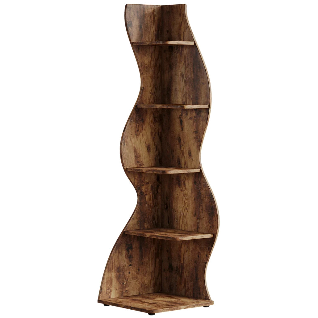 LIBRERIA ANGOLARE 5 ripiani marrone in legno