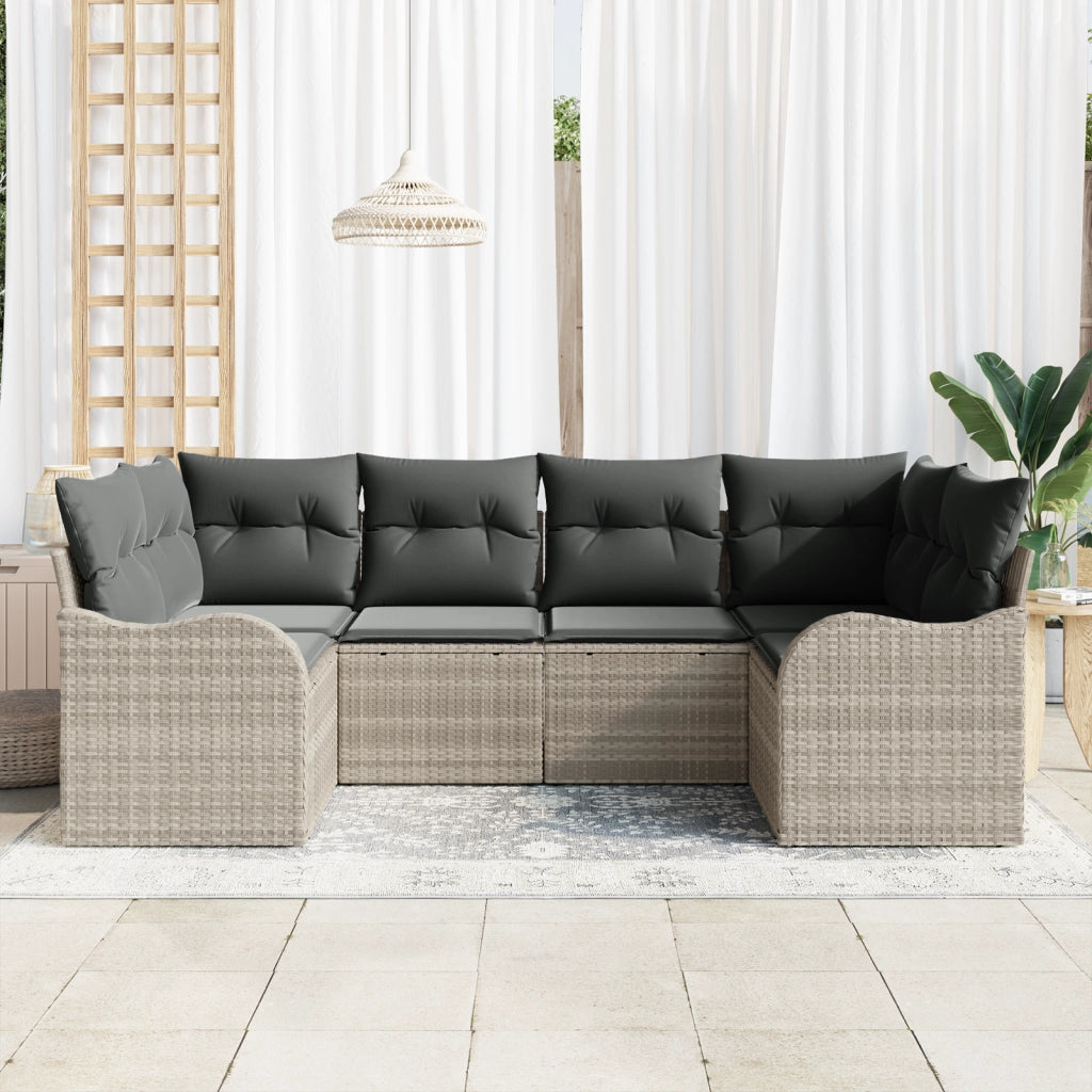 Set di Divani da Giardino  6 Pezzi con Cuscini Grigio Chiaro Polyrattan