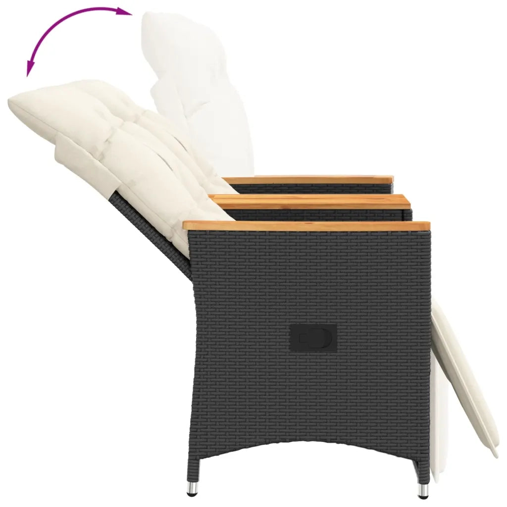 Divano Giardino Reclinabile 2Posti con Tavolino Nero Polyrattan