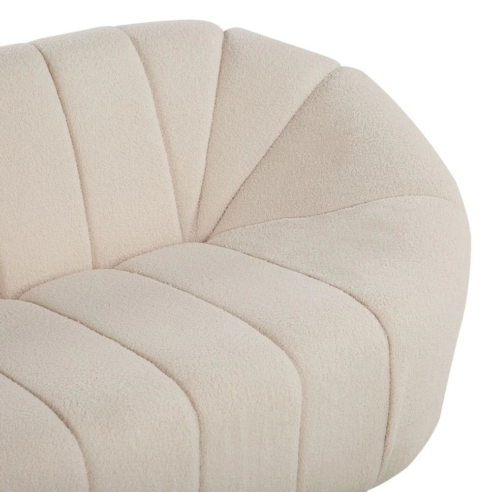 Divano in tessuto bianco 3 posti Glam senza braccioli Boucle a forma di rene con ampio schienale in tessuto testurizzato da soggiorno