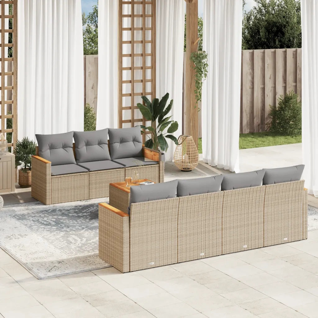Set Divano da Giardino 8 pz con Cuscini Beige in Polyrattancod mxl 112545