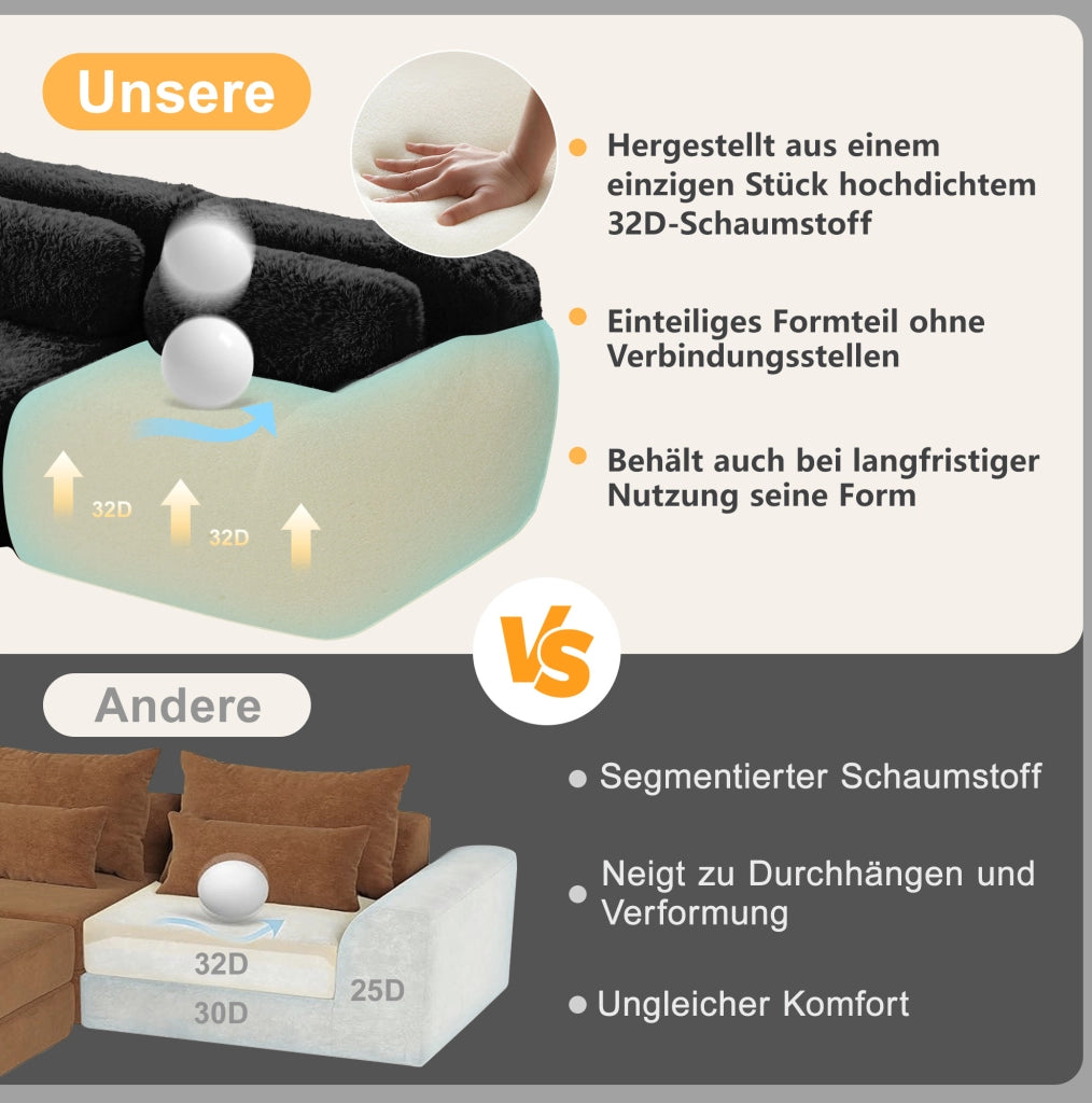 Divano modulare 2 posti in tessuto plush nero; design senza struttura con base antiscivolo