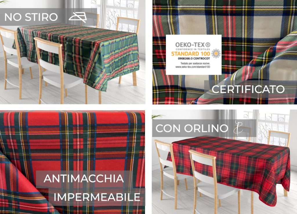 Tovaglia Cucina Soggiorno Antimacchia Idrorepellente Fantasie Tartan Splash - 140x180cm - Bordeaux