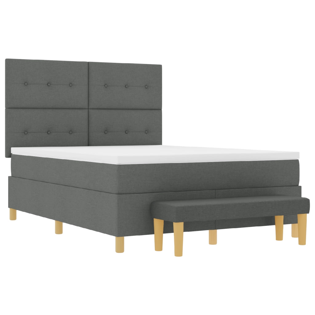 Letto Box Spring con Materasso e Panchina Grigio Scuro 140x200 cm Tessuto