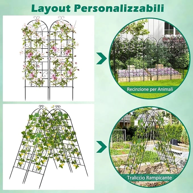 Traliccio da Giardino in Metallo 180 x 50 CM, Set di 2/4 Pannelli di Recinzione da Esterno per Piante Rampicanti, Decorazione Esterna per Giardino, Cortile e Patio (4 Pannelli)