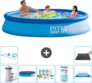 Piscina Rond Opblaasbar Easy Set - 366 x 76 cm - Blu - Inclusa Pomp Copertura - Kit Manutenzione - Filtro - Copertura del Terreno - Kit Pulizia - Mat Matita Solare