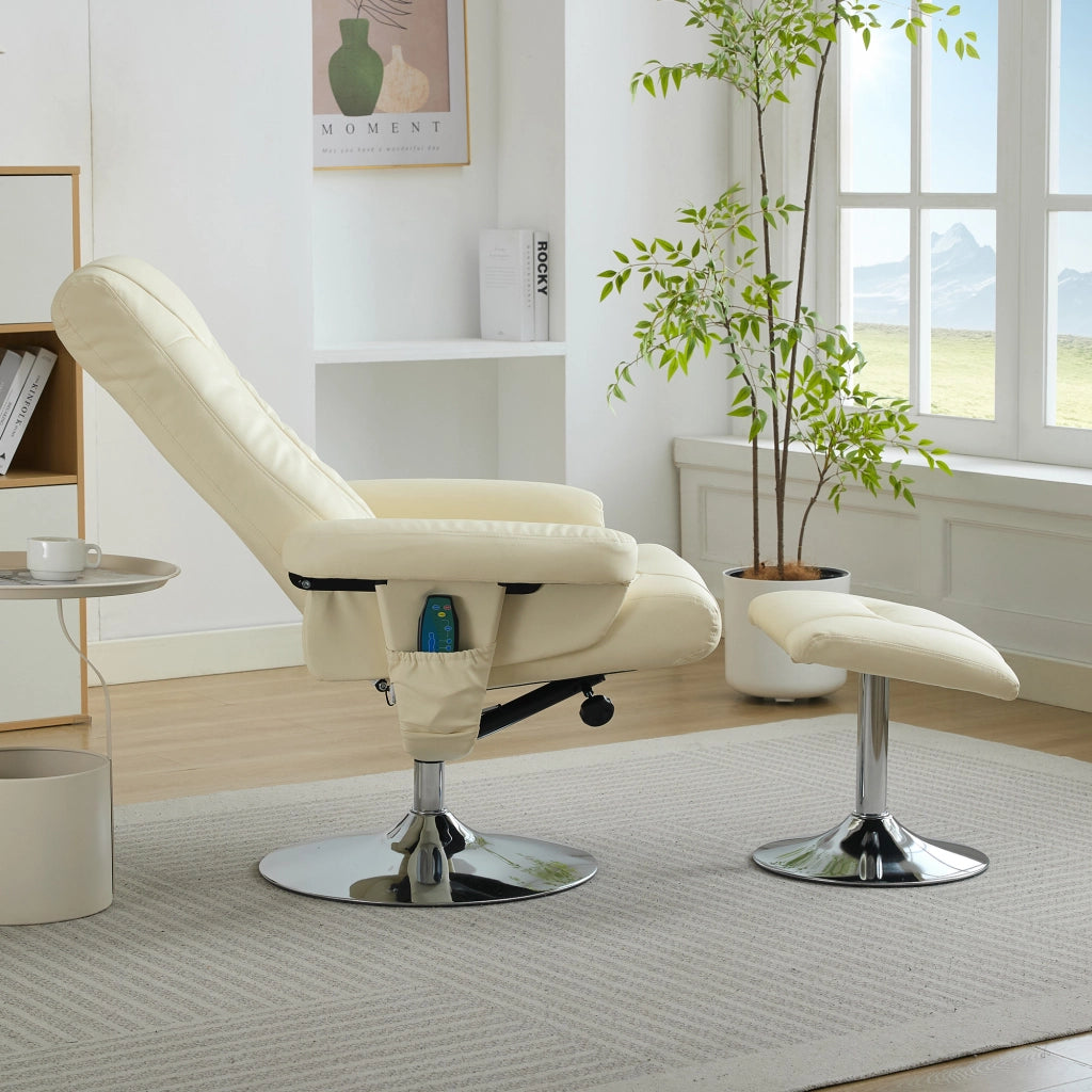 Poltrona Relax Reclinabile Massaggiante Elettrica con Poggiapiedi ¨C MINIMAL ¨C Similpelle Beige, Girevole 360¡ã