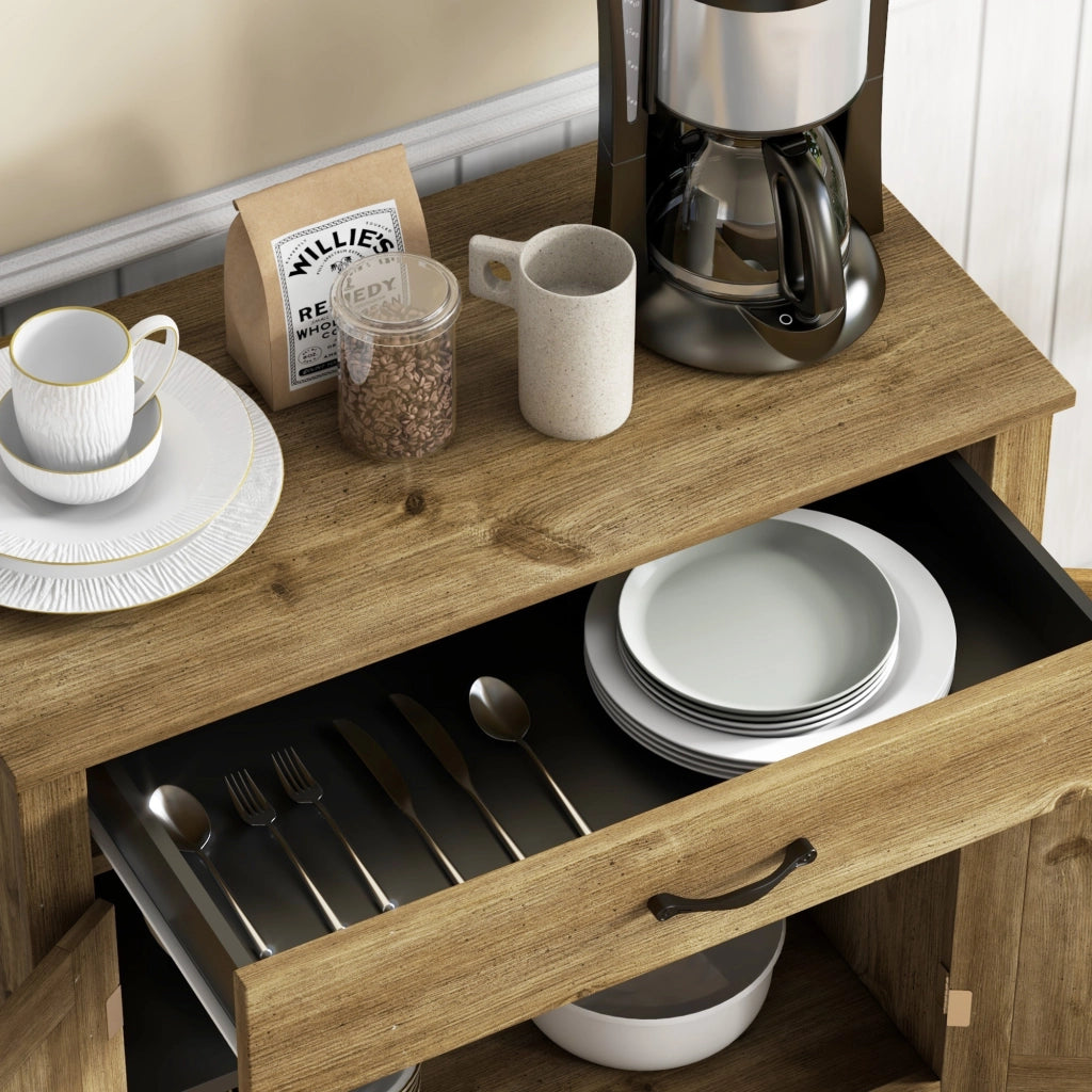 Credenza da Cucina Stile Country 80x39,7x80cm con Armadietto a 2 Ante e Cassetto in MDF Color Legno