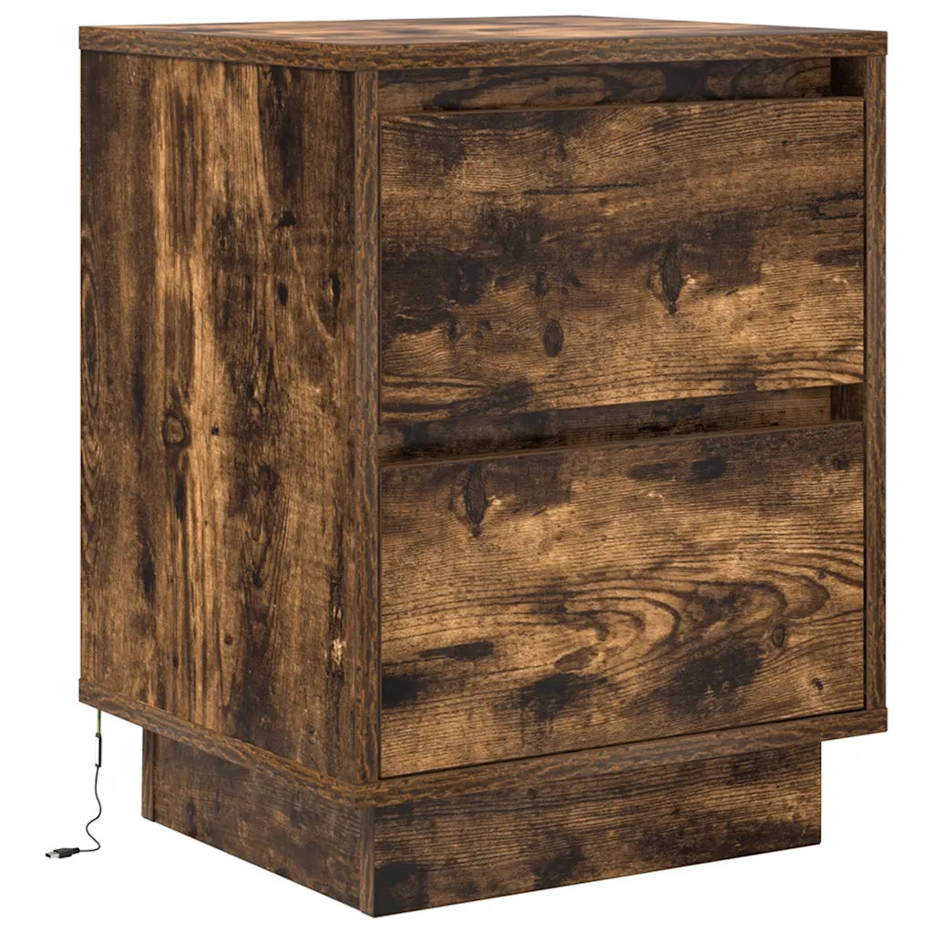 Comodini con Luci a LED 2 pz Rovere Fumo 38x34x50 cm 861292