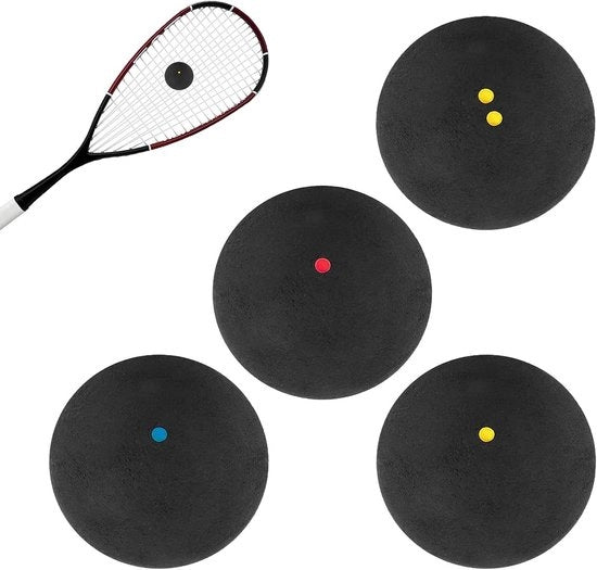 Set di Pallone da Squash - 4 pezzi con Strisce Gialle, Gialle Singole, Rosse e Blu per Elite, Medio, Principianti, Junior e Allenamento