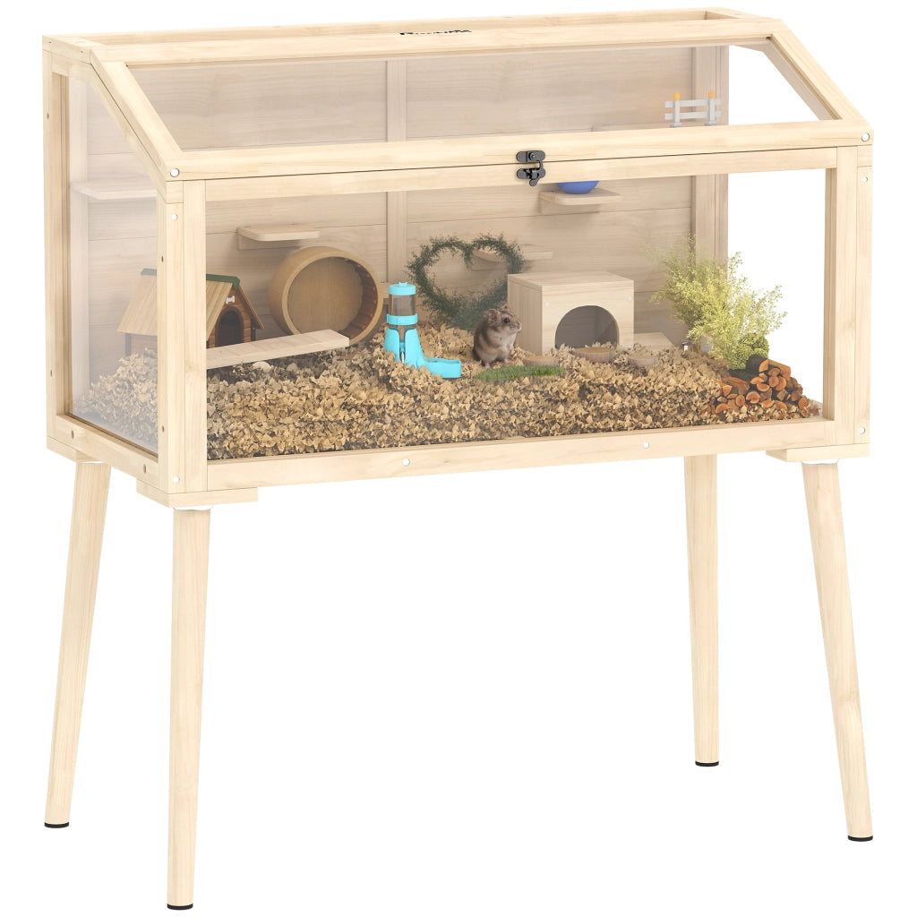Gabbia per criceti in legno con tetto apribile 7 piattaforme 2 altalene ¨C Minimal ¨C 110x52x101cm effetto legno naturale