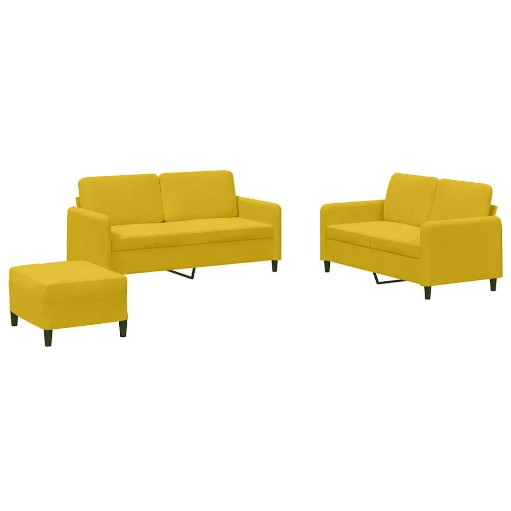 Set di Divani 3 pz Giallo in Velluto