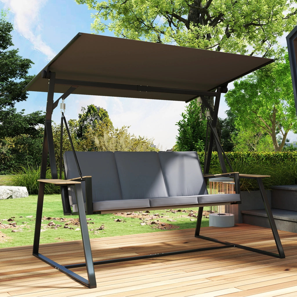 Altalena da giardino 3 posti con tetto regolabile e cuscini ¨C zephmum ¨C grigio metallo 360kg
