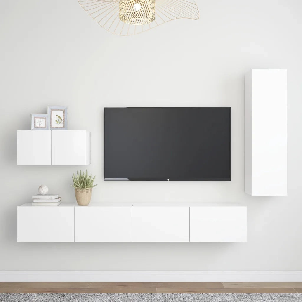 Set Mobili Porta TV 4 pz Bianco in Legno Multistrato 3078676