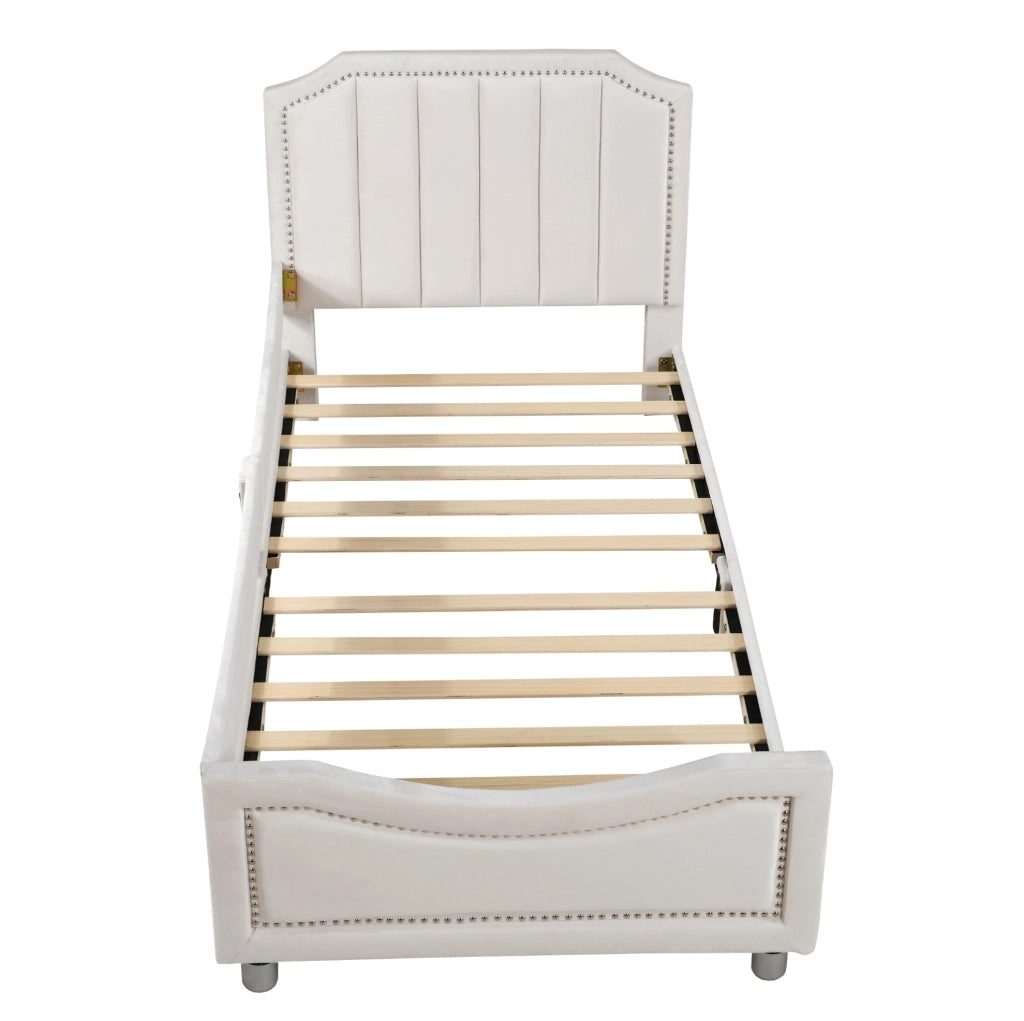 Letto imbottito 90x200 cm multifunzione; legno; beige (Senza materasso)
