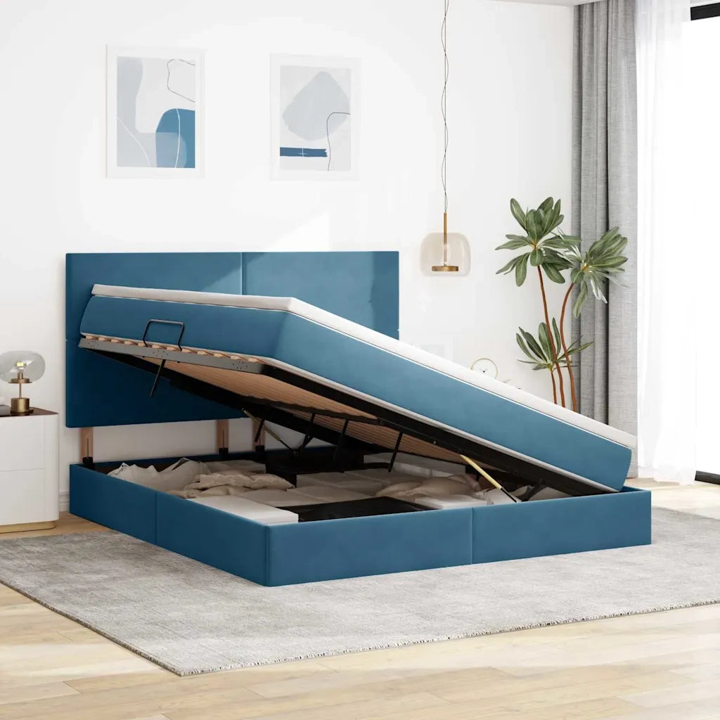 Letto con contenitore e materasso Blu Scuro 180 x 200 cm