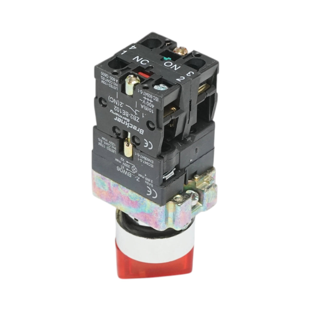 Selettore a 2 posizioni e indicatore di segnalazione LED rosso 1NO+1NC, 220V, LAY5 Breckner Germany