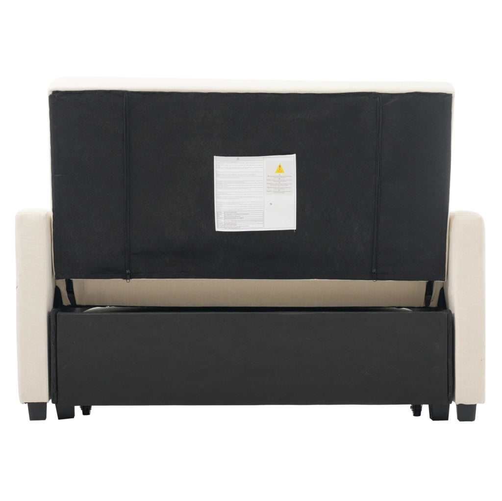 Divano letto pieghevole convertibile 127x180 cm in tessuto beige con schienale regolabile