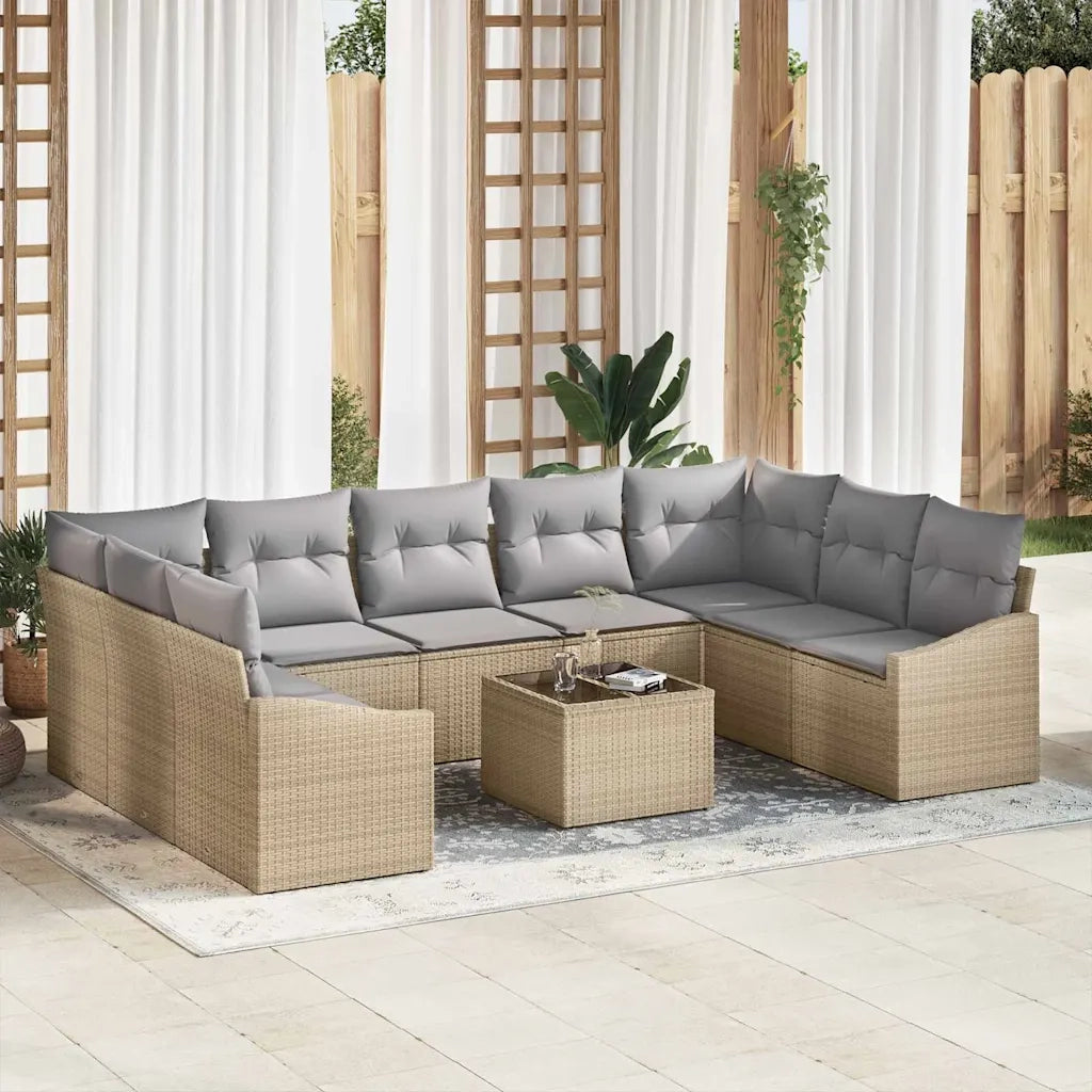 Set di divani con cuscino 10 pcs Beige polyrattan 3346890