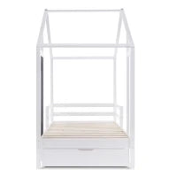 Letto per Cameretta, 6+ Anni con Lavagna e Recinzione, 2 Cassetti, Struttura in Pino 90x200 cm, Bianco