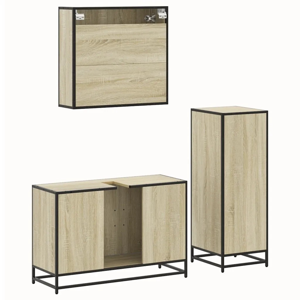 Set Mobili da Bagno 3 pz Rovere Sonoma in Legno Multistrato