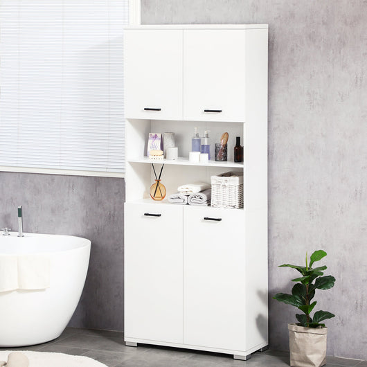 Mobile Bagno 4 ante 2 Ripiani 80x33,5x190 cm in Truciolato Bianco
