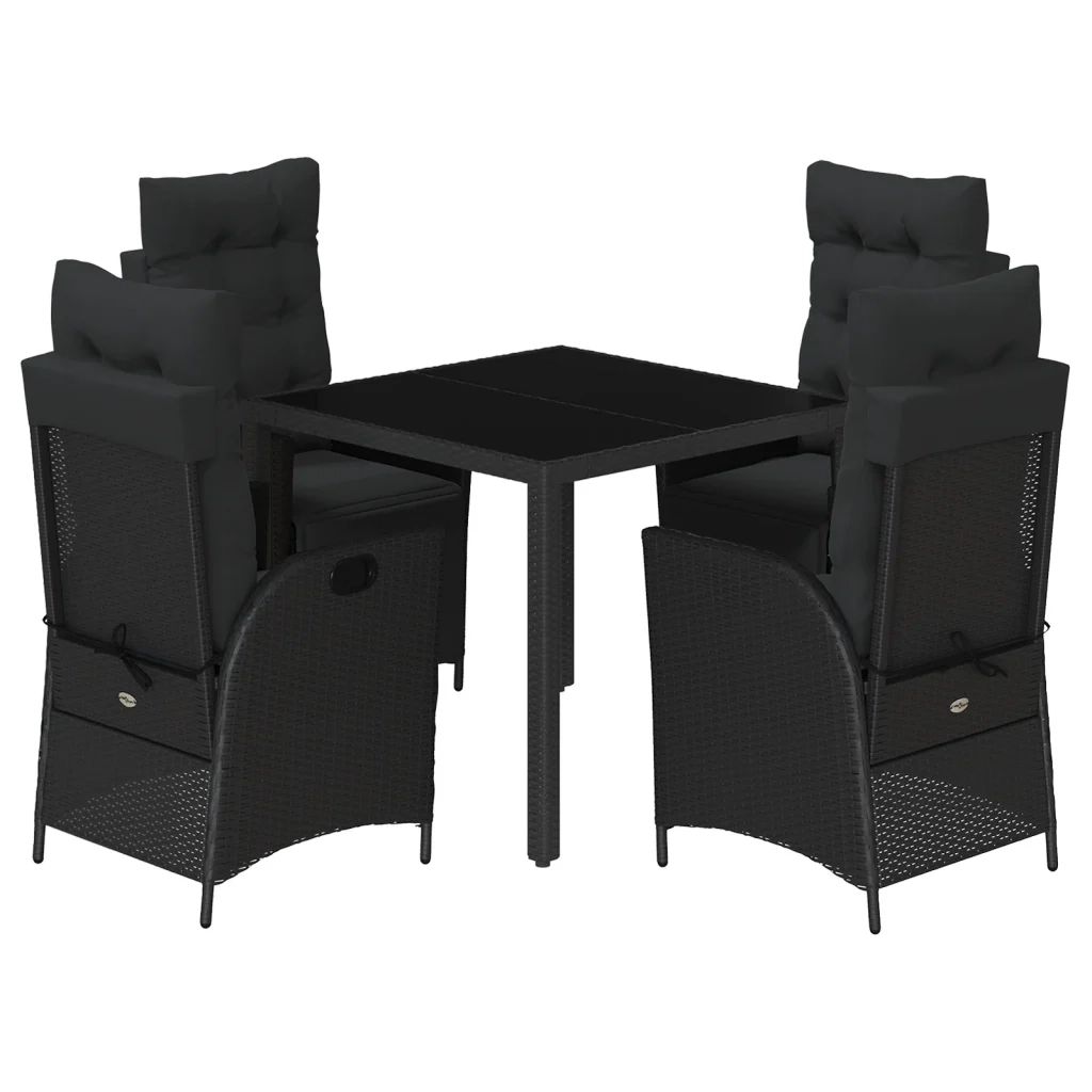 Set da Pranzo da Giardino 5 pz Nero con Cuscini in Polyrattan 3213321