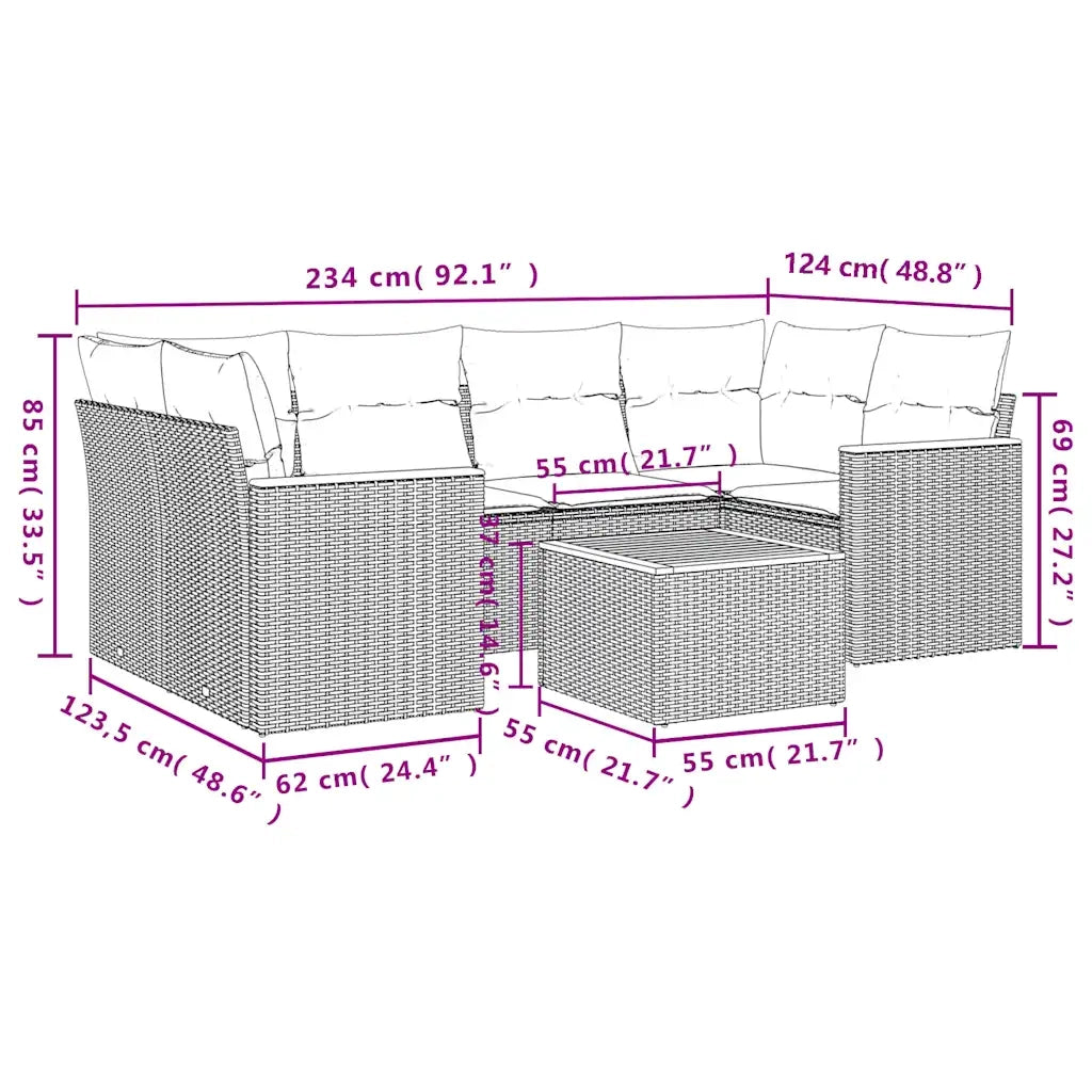 Set Divani da Giardino 7 pz con Cuscini Grigio in Polyrattan 3225802