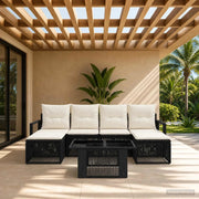 Set Divano da Giardino 7 pz Nero e Bianco Crema polyrattan 3437134