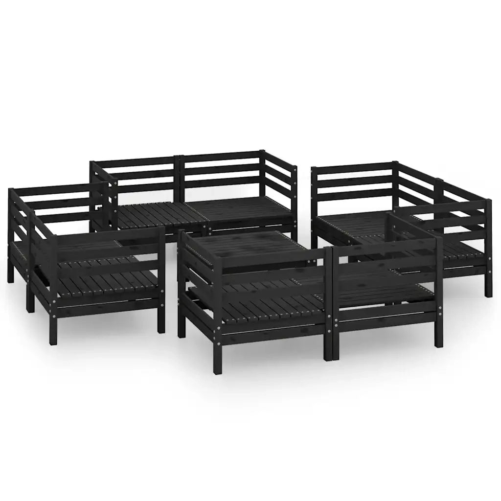 Set Divani da Giardino 9 pz Nero in Legno Massello di Pino cod mxl 37029
