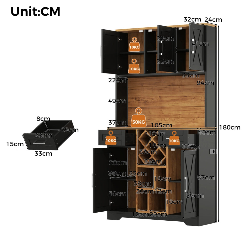Credenza cucina LED RGB con presa USB e portabottiglie 105x40x180 cm