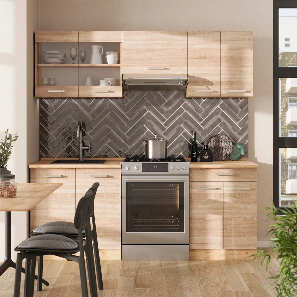 Cucina componibile R-Line Sonoma/Rovere dorato 200 cm senza piano di lavoro Vicco