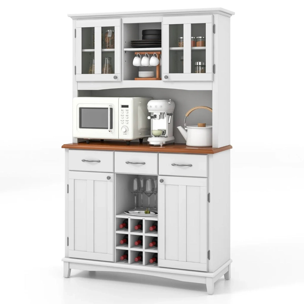Credenza da cucina 106 x 41,5 x 184,5 cm con 4 ante e moderno portabottiglie in MDF bianco 20_0010807