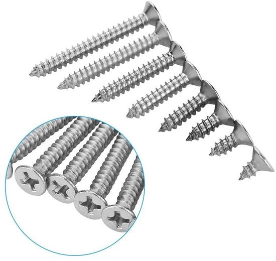 Kit di Viti a Croce Rvs per Autoallentamento con Testa Piana Assortito 8mm-35mm per Ufficio Casa